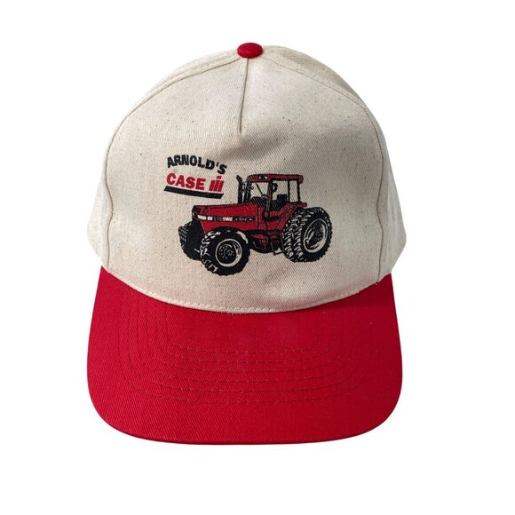 Vintage KC Snapback Tractor Hat OS Arnolds Case Graphic Adjustable Red Beige - Picture 1 of 7